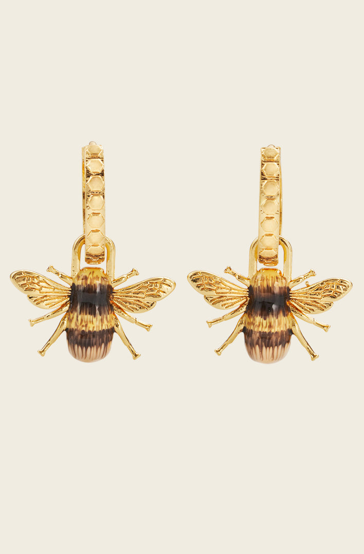 gold enamel bee earrings
