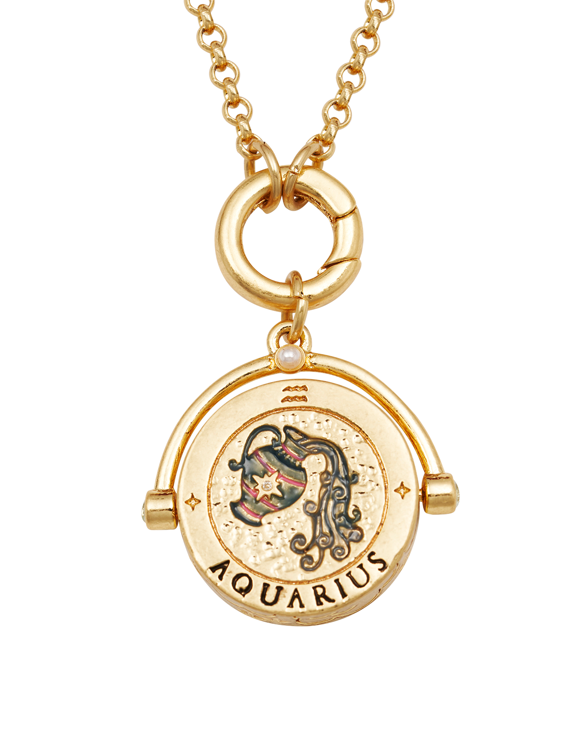Collar giratorio con signo del zodiaco Acuario dorado