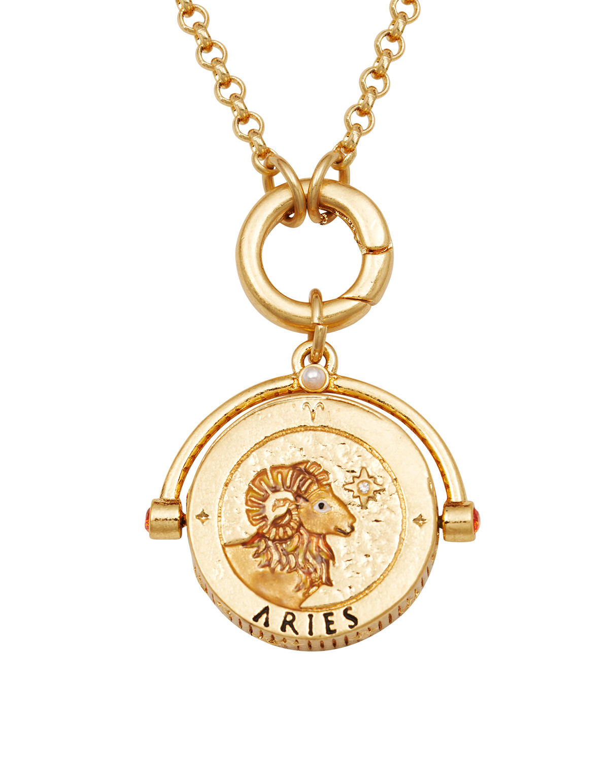 Aries Zodiac Spinner Necklace in Gold
