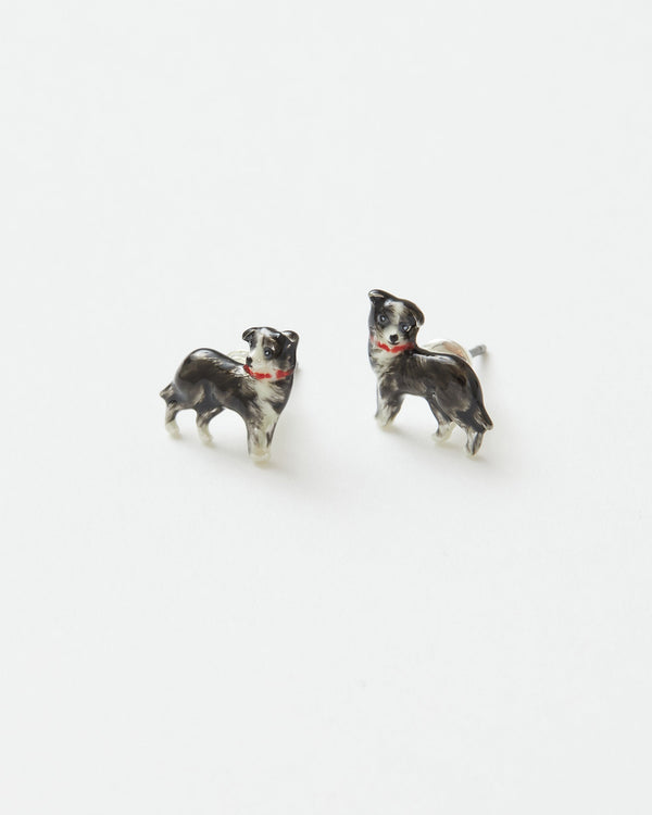 Enamel Collie Dog Stud Earrings