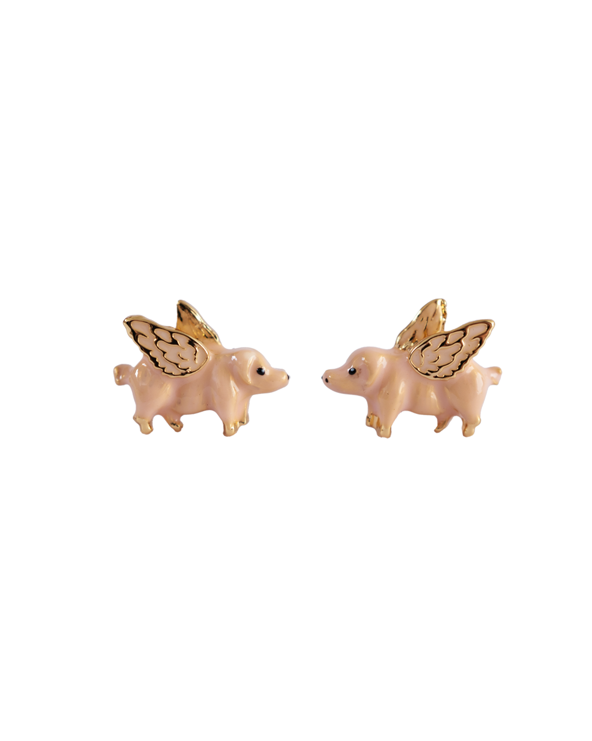 Pink enamel flying pig stud earrings