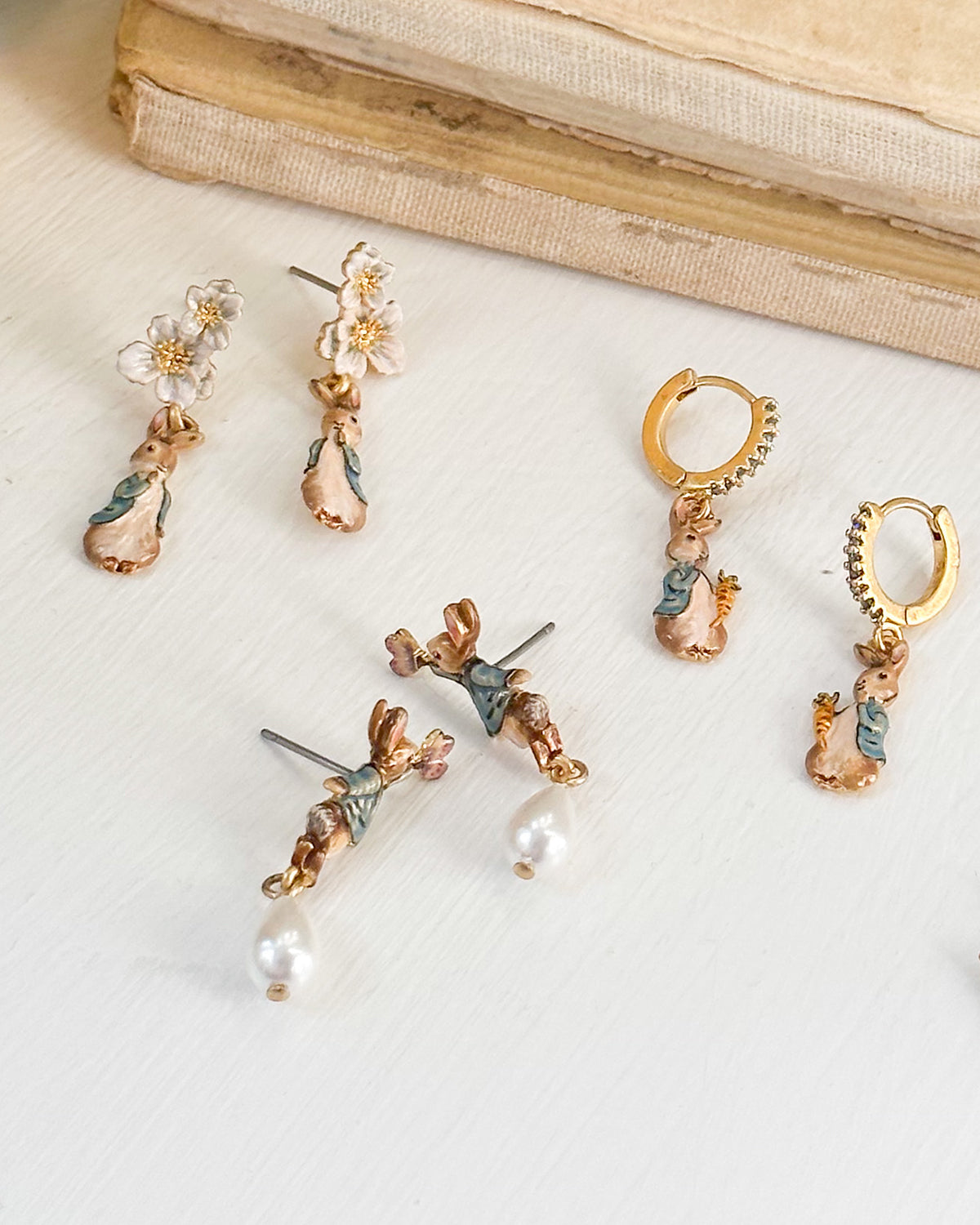 Gold enamel Peter Rabbit earrings