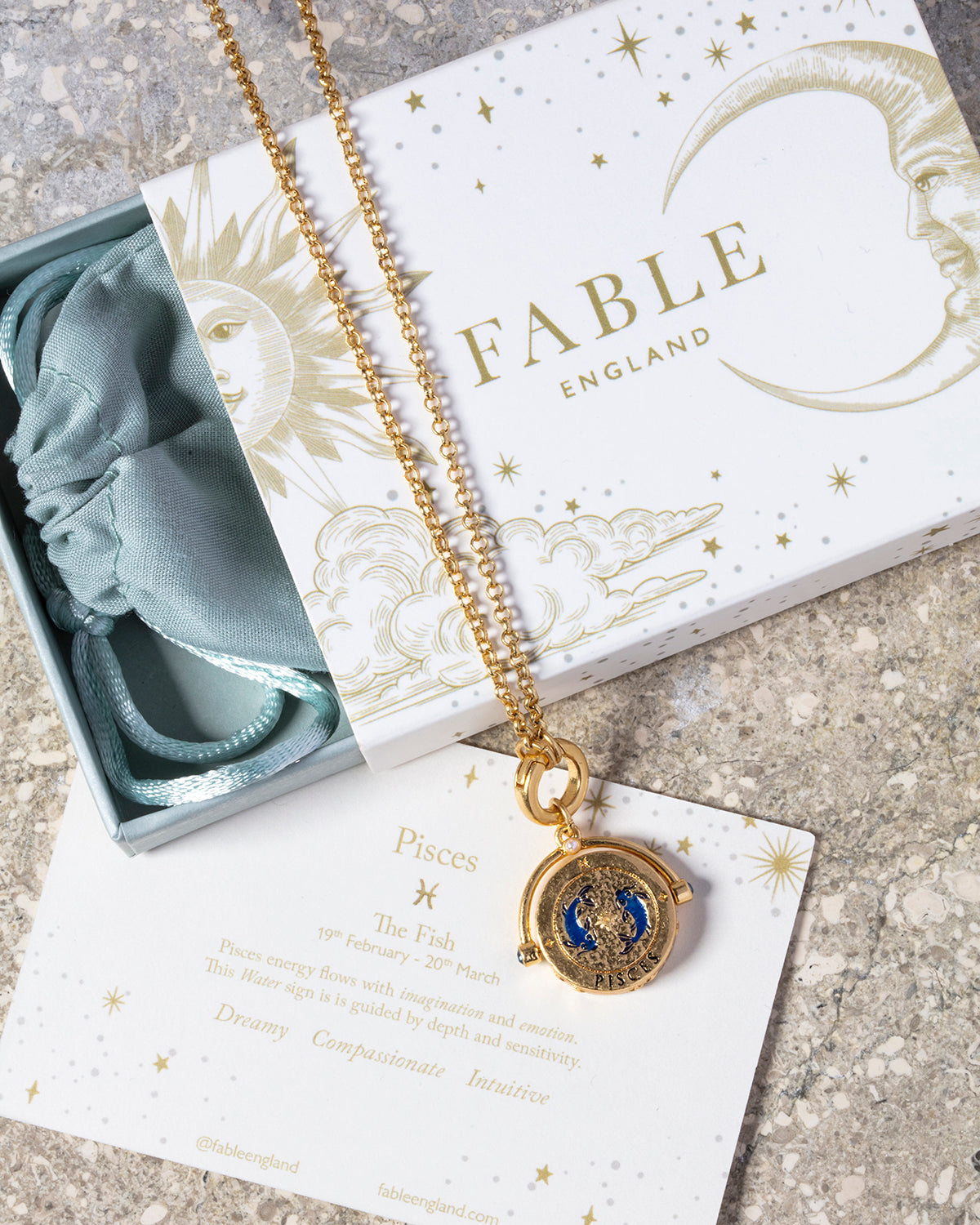 Fische Sternzeichen Halskette mit Drehanhänger in Gold