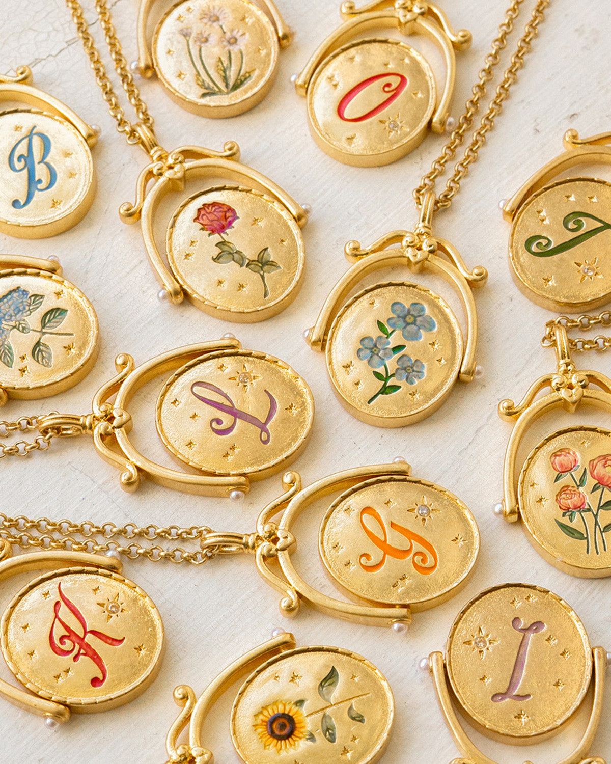 E Initial Echinacea Gold Spinner Necklace