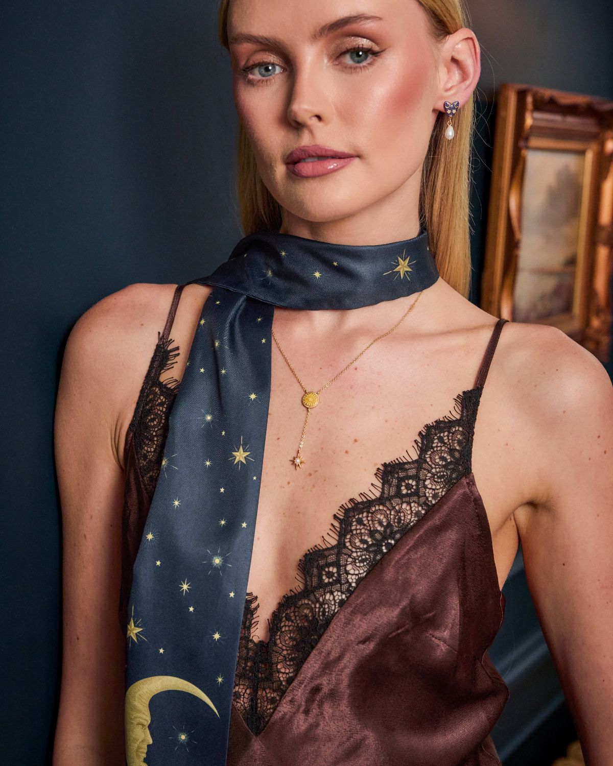 Selene Skinny Scarf in Navy