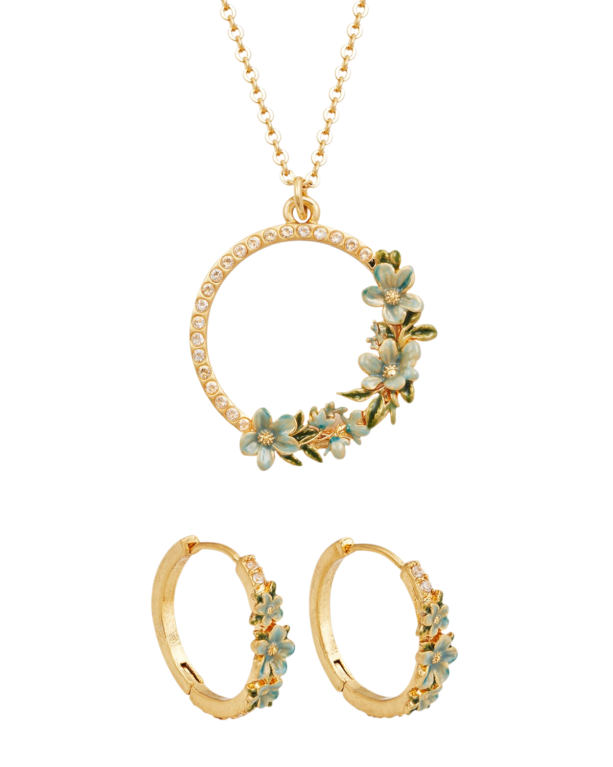 gold enamel wreath floral jewellery set
