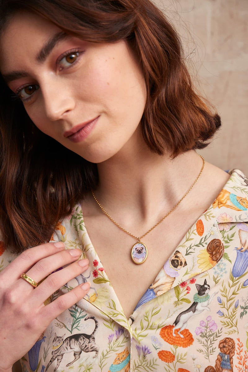 Catherine Rowe Pet Portraits Pug Pendant Short Necklace