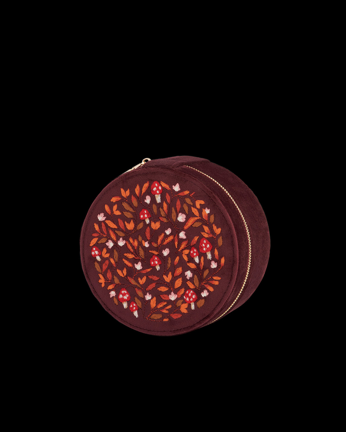 Magical Mushroom Embroidered Burgundy Velvet Jewellery Box