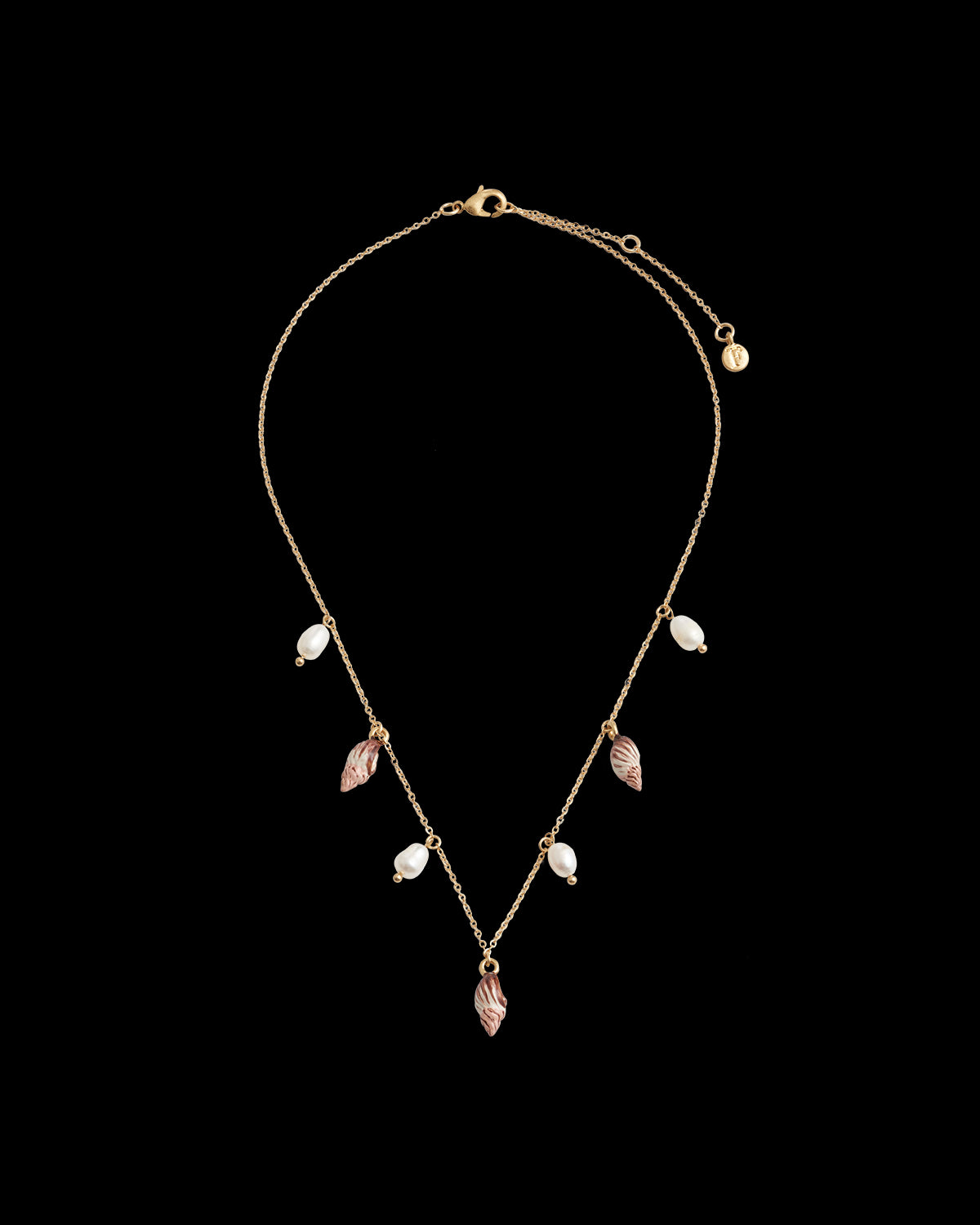 Spiralmuscheln- und Perlen-Anhänger Halskette in Gold