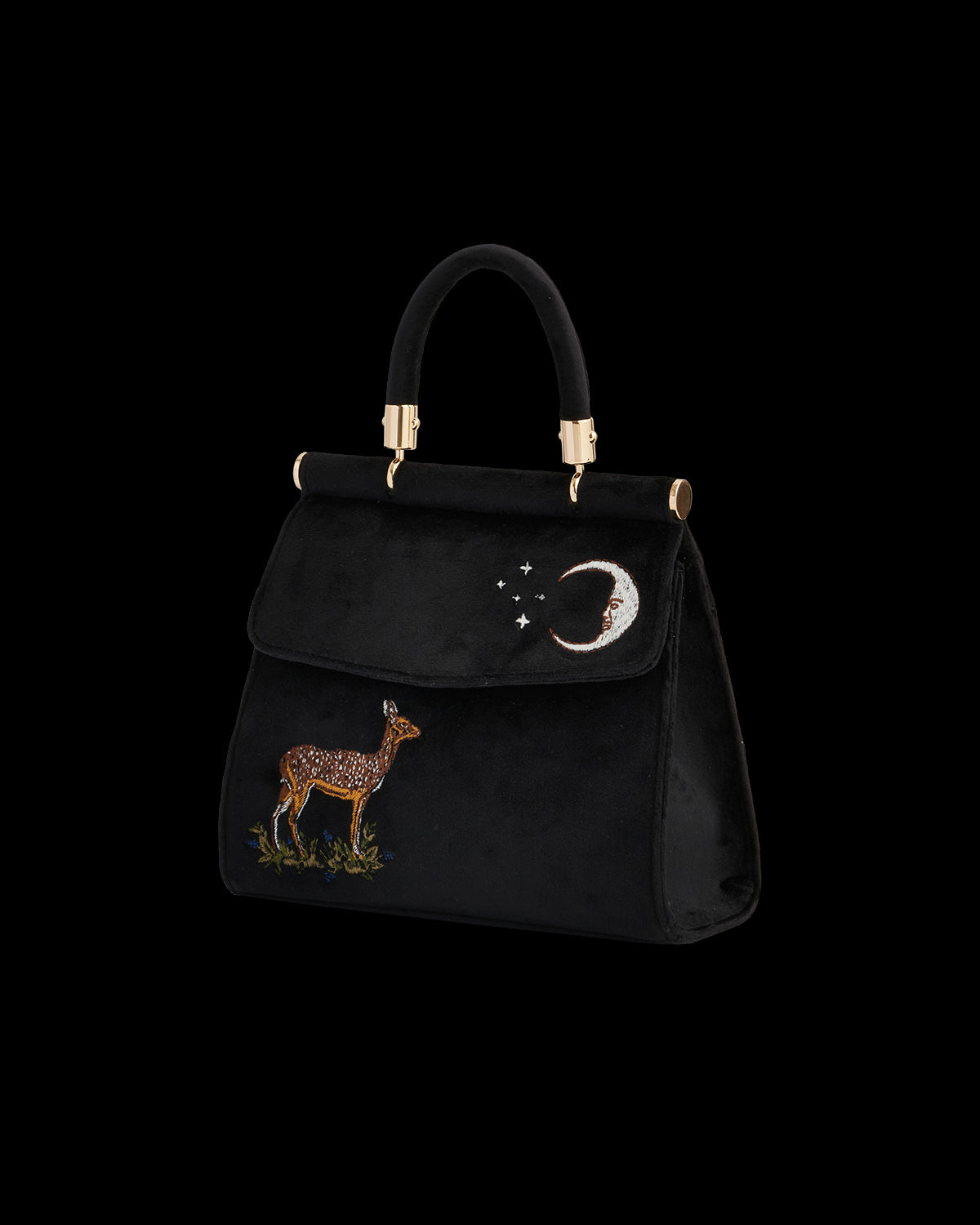 Bolso Terciopelo Negro Bordado Ciervo & Luna