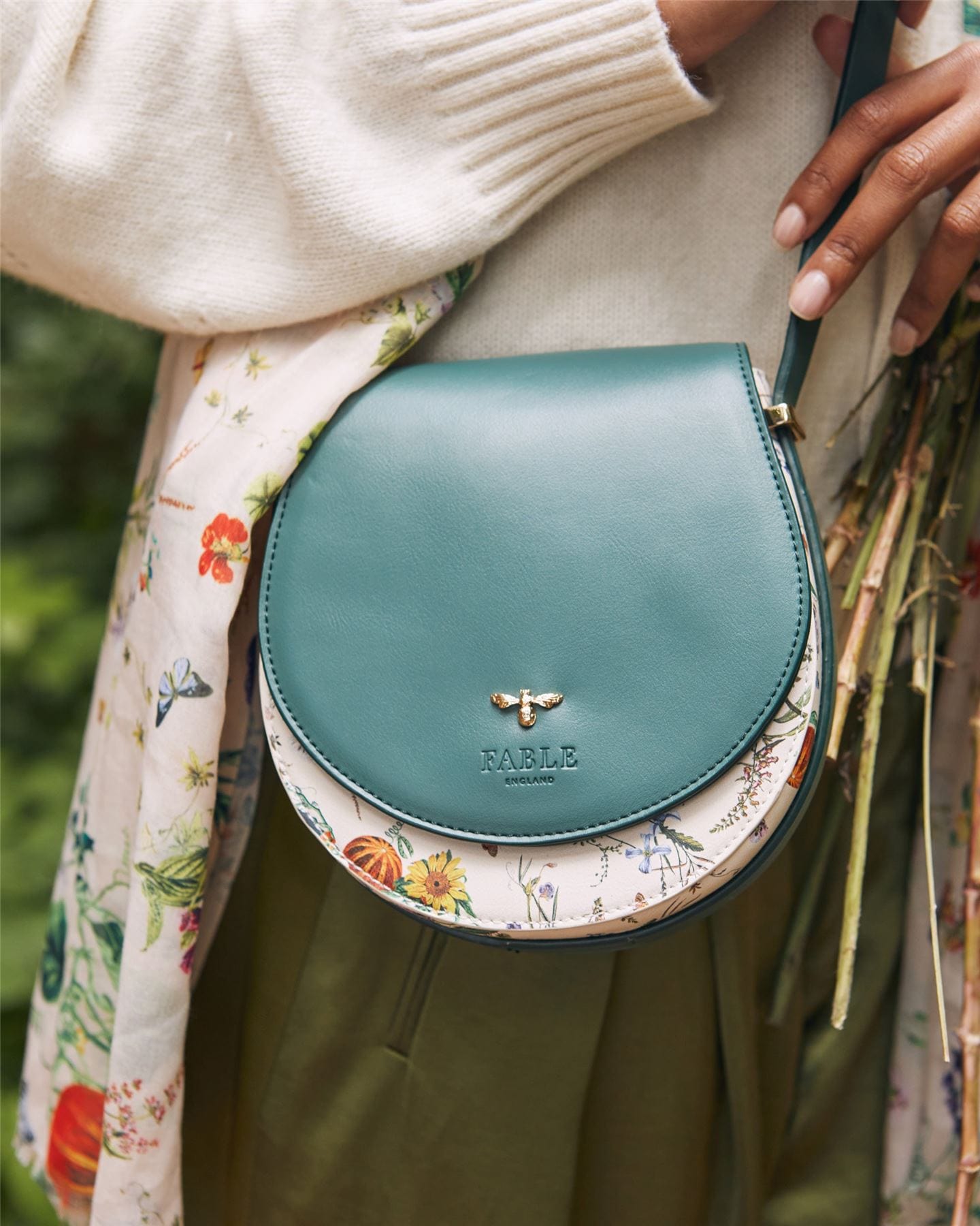 Botanical Pumpkin Green Saddle Bag by Fable England