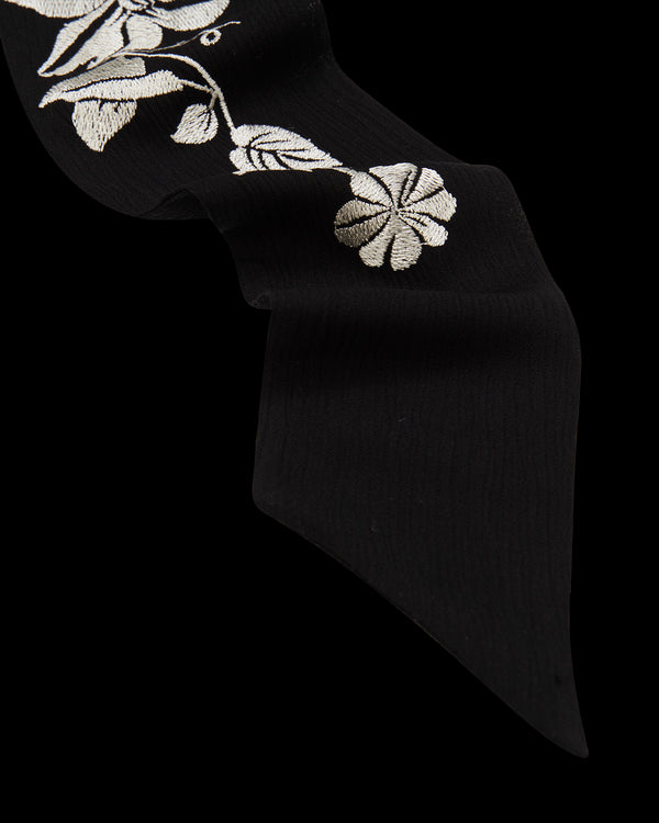 Floral Bohemian Embroidered Black Scarf
