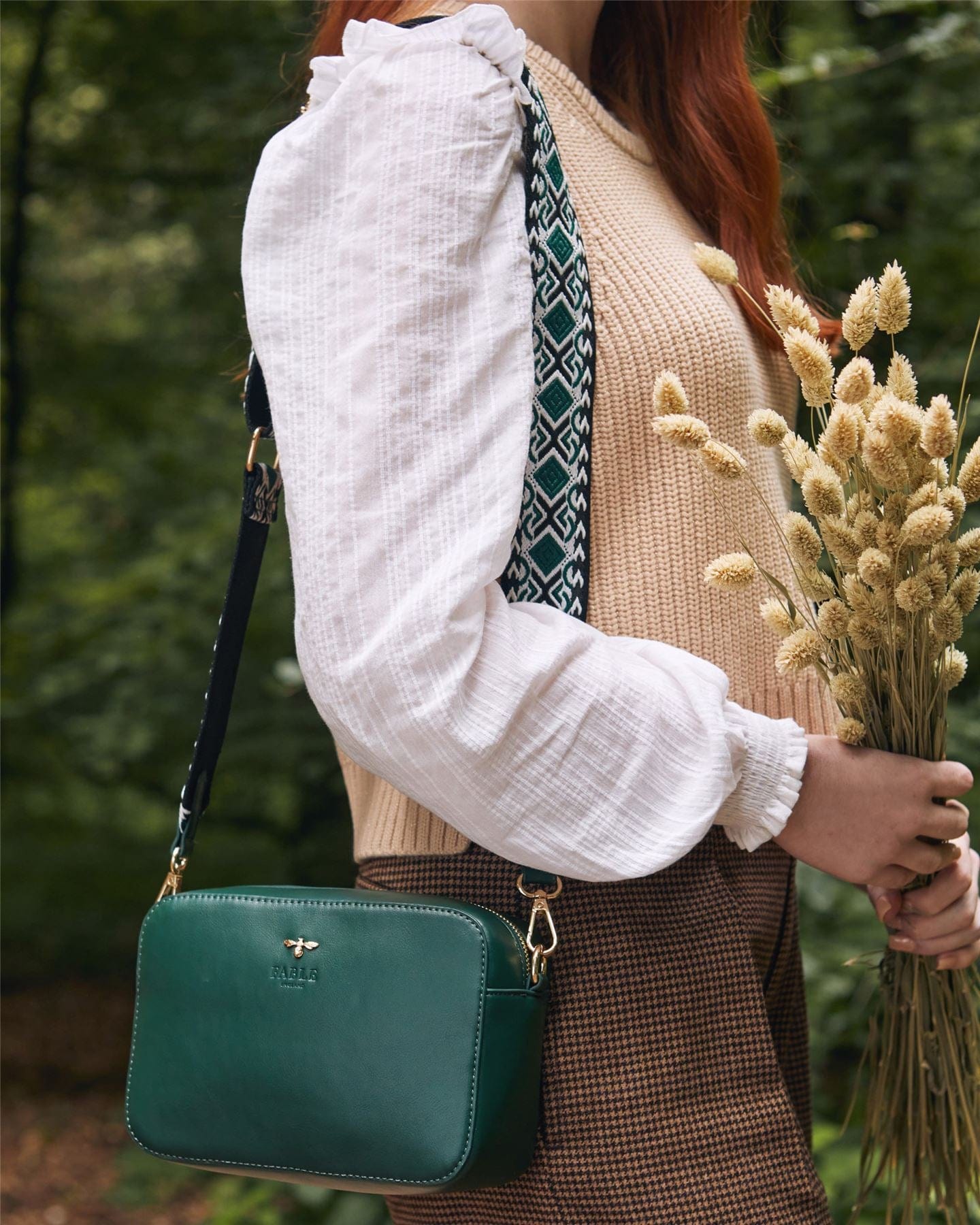 Camera Bag Green with Printed Strap by Fable England
