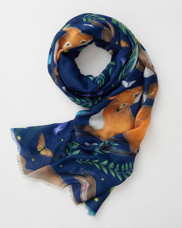 Catherine Rowe Hare & Fox Lightweight Scarf - Blue by Fable England