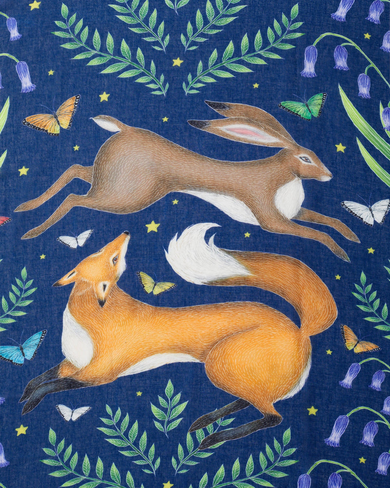 Catherine Rowe Hare & Fox Lightweight Scarf - Blue by Fable England