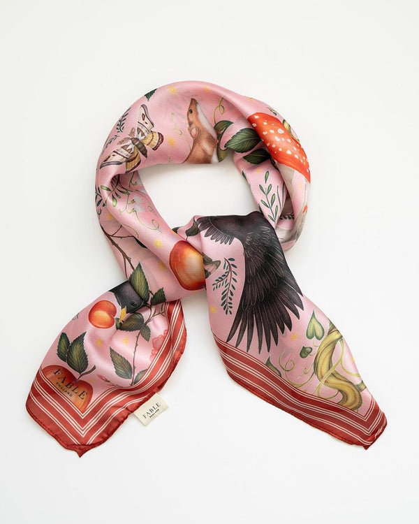 Into The Woods Square Scarf Pink by Fable England