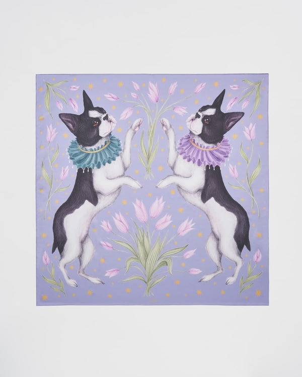 Catherine Rowe Pet Portraits Frenchie Silk Square Scarf - Lavender by Fable England