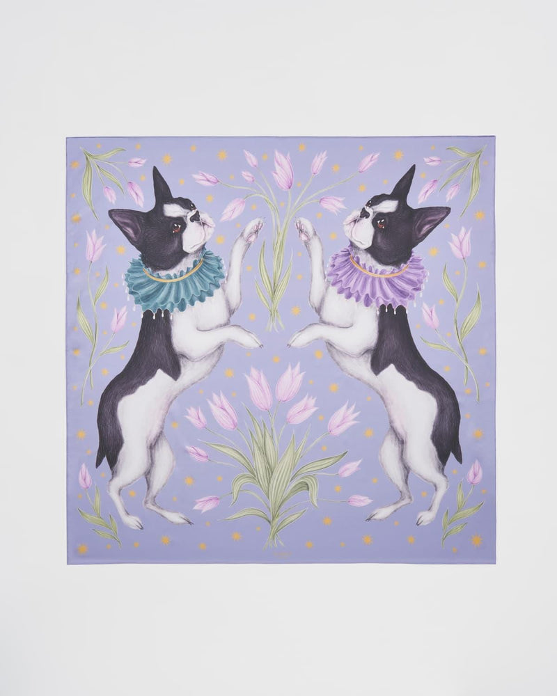 Catherine Rowe Pet Portraits Frenchie Silk Square Scarf - Lavender by Fable England