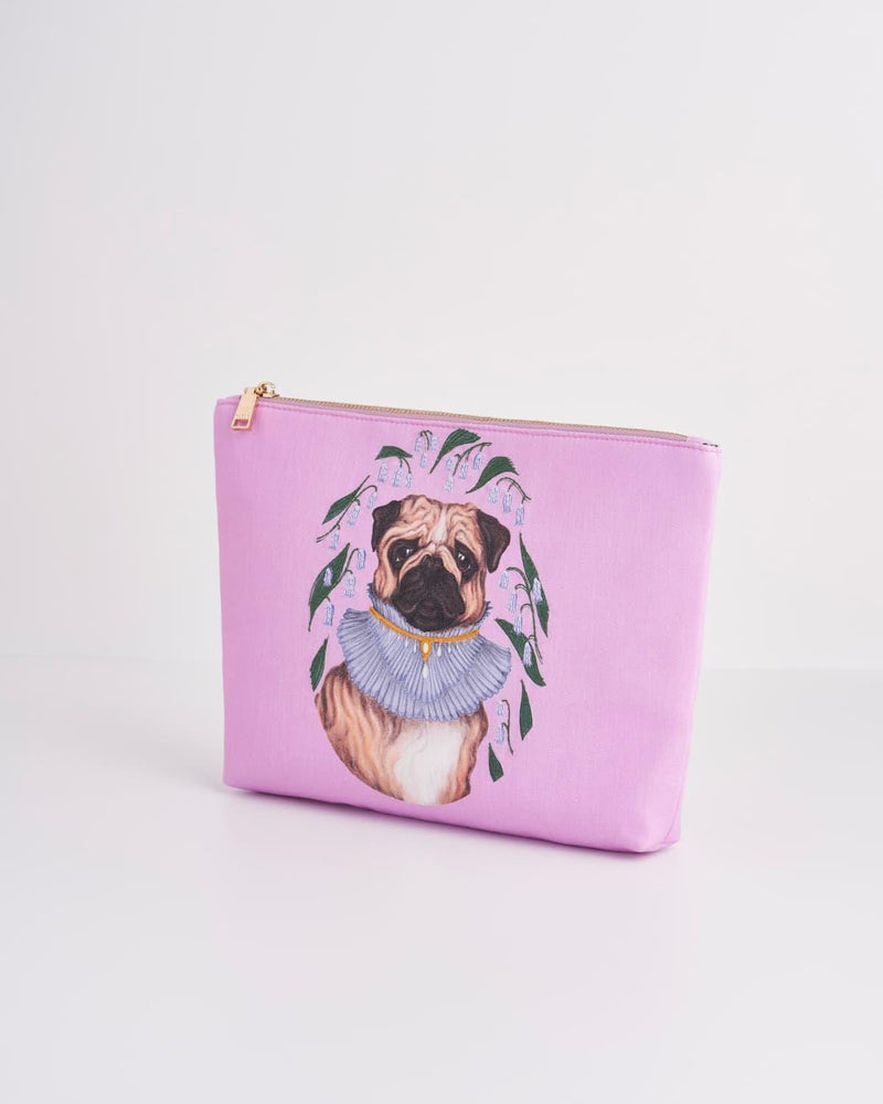 Catherine Rowe Pet Portraits Pug Cotton Pouch - Pink by Fable England