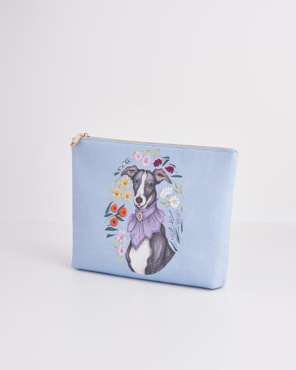 Catherine Rowe Pet Portraits Whippet Cotton Pouch - Blue by Fable England