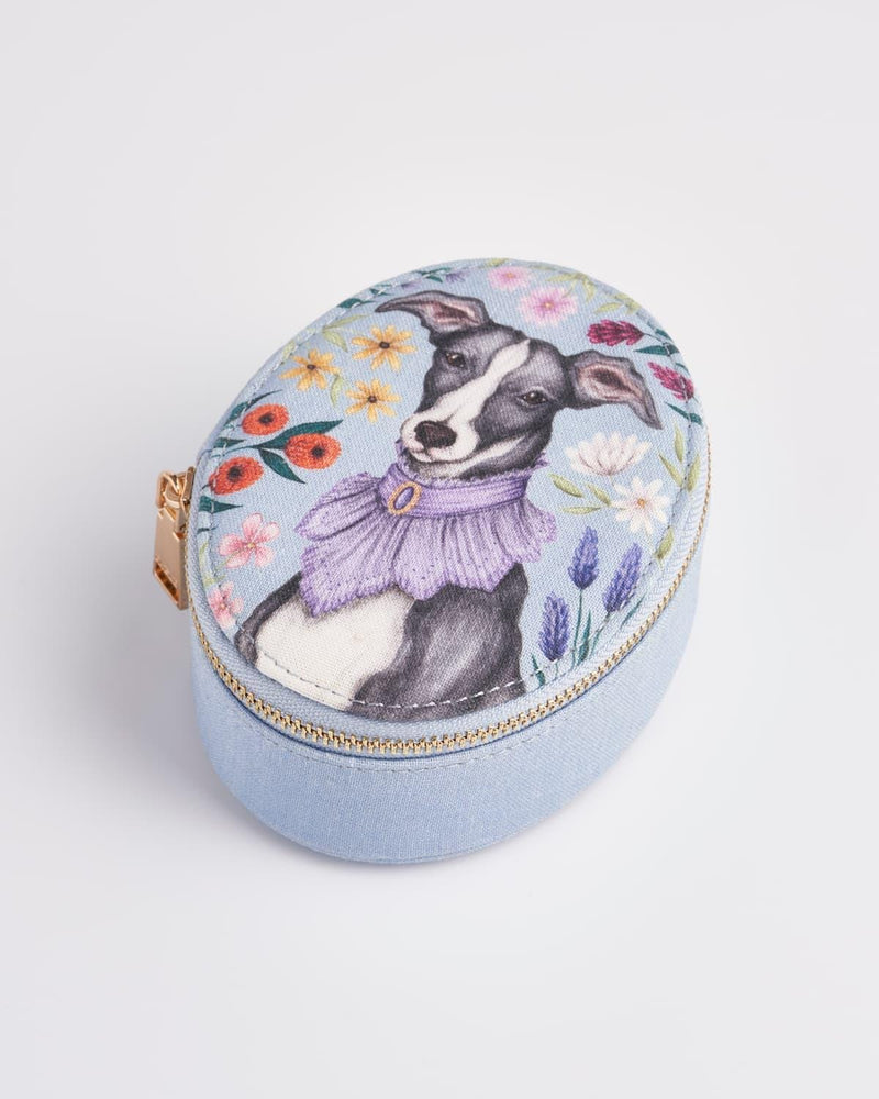 Catherine Rowe Pet Portraits Whippet Oval Jewellery Box - Blue by Fable England
