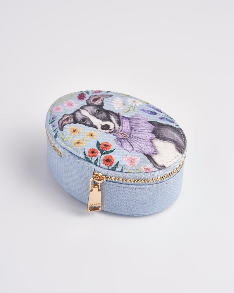 Catherine Rowe Pet Portraits Whippet Oval Jewellery Box - Blue by Fable England