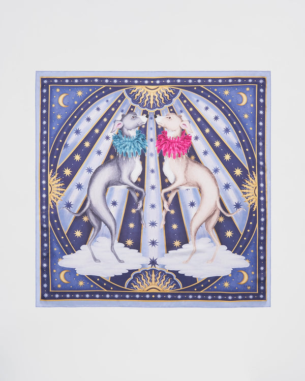 Catherine Rowe Pet Portraits Whippet Silk Square Scarf - Blue by Fable England
