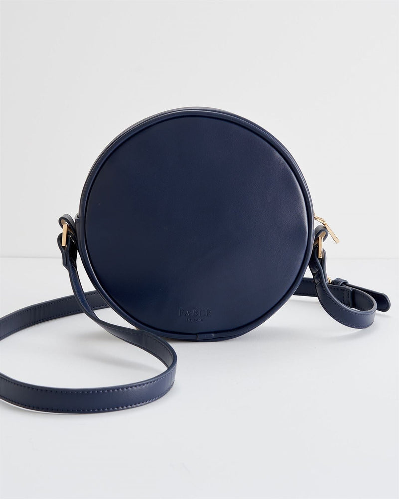 Chloe Giordani Dormouse Embroidered Round Saddle Bag - Navy by Fable England
