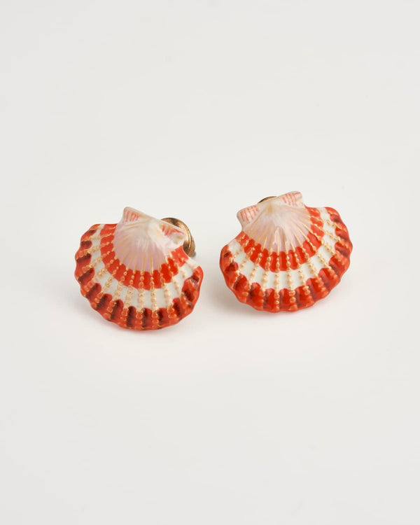 Clam Shell Worn Gold Stud Earrings by Fable England
