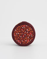 Magical Mushroom Embroidered Burgundy Velvet Round Jewellery Box