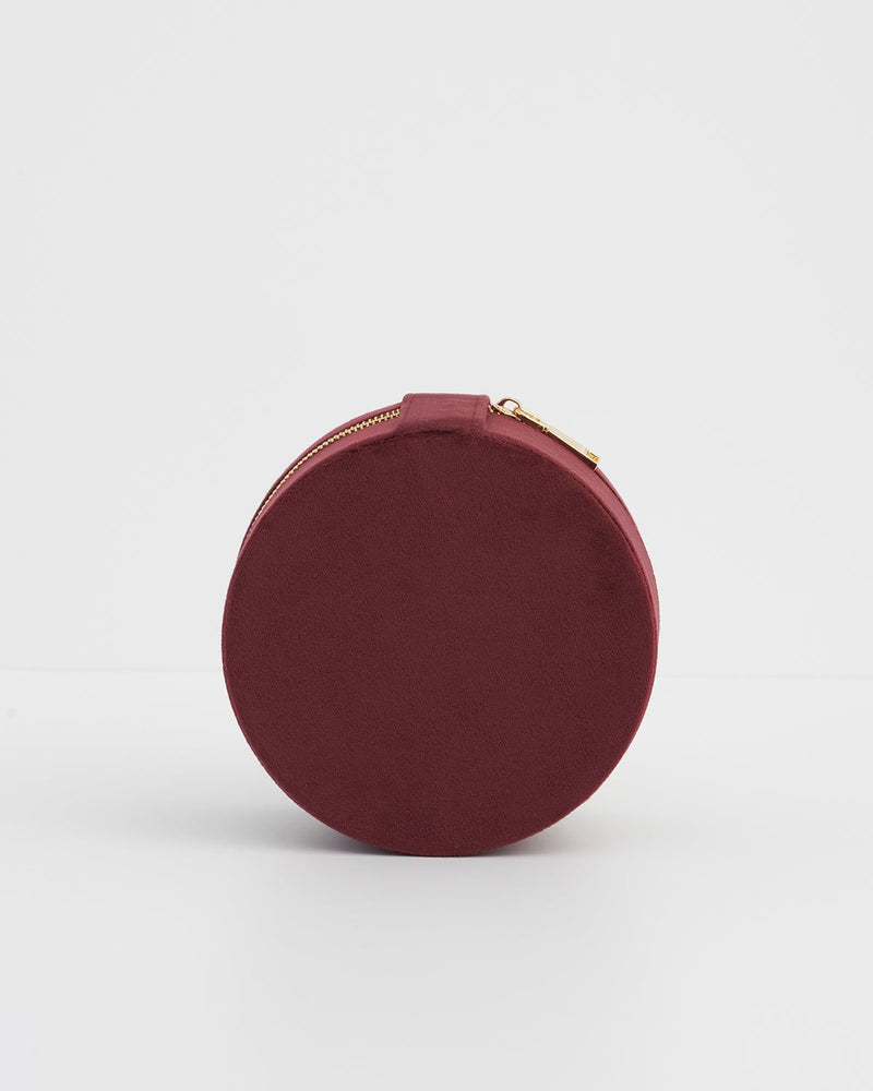 Magical Mushroom Embroidered Burgundy Velvet Round Jewellery Box