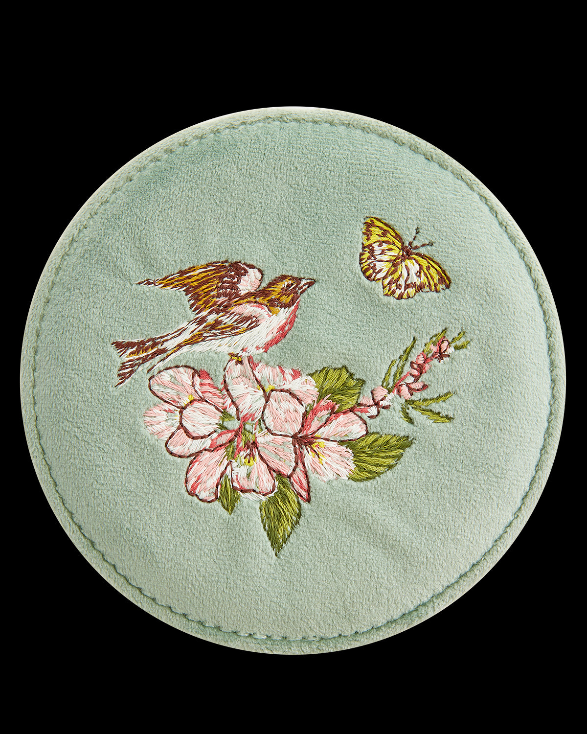Morning Song Bird Embroidered Round Jewellery Box