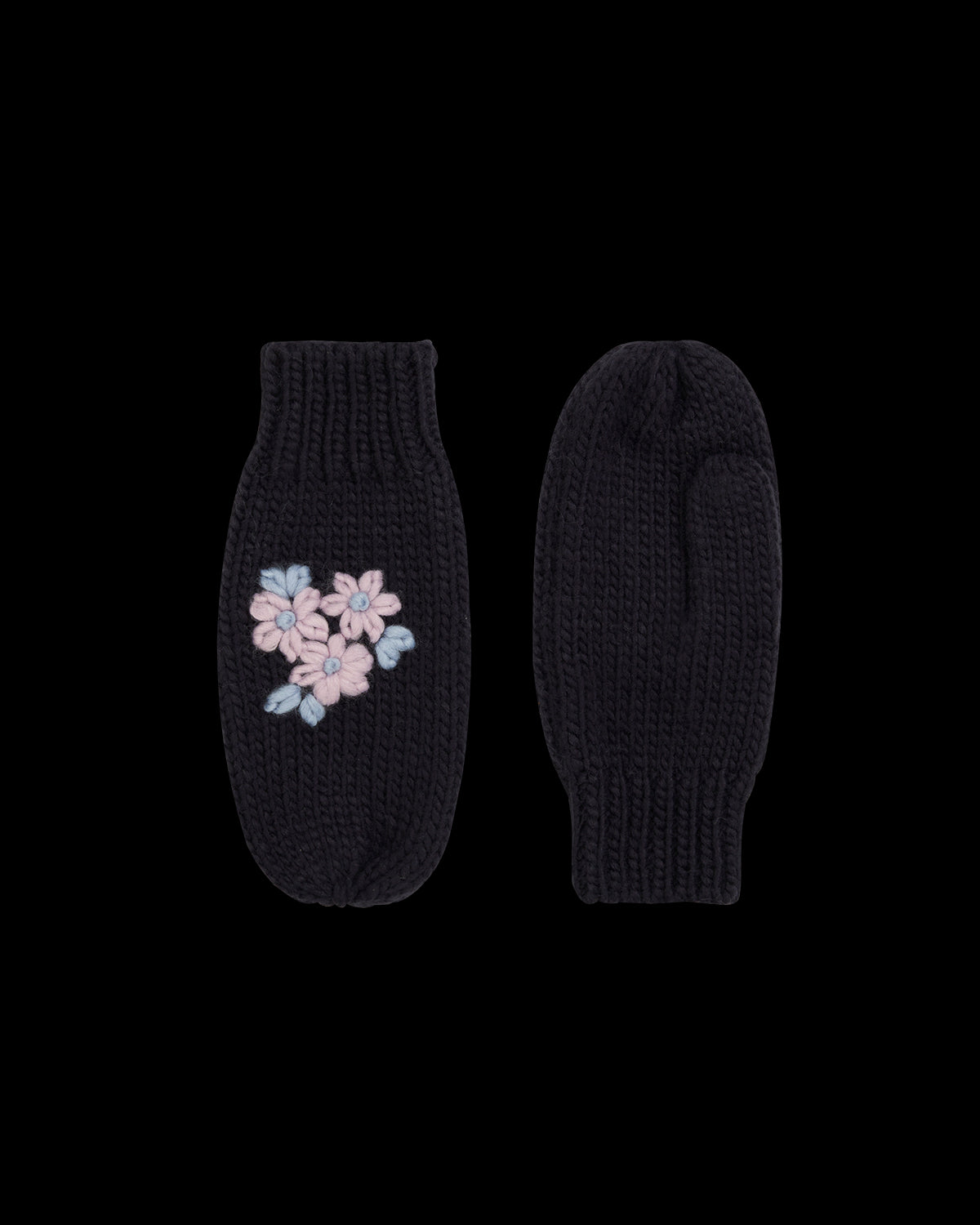 Forget-Me-Not Knitted Navy Mittens