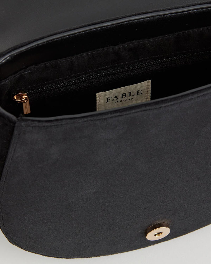 Deer & Moon Velvet Embroidered Saddle Bag - Black by Fable England