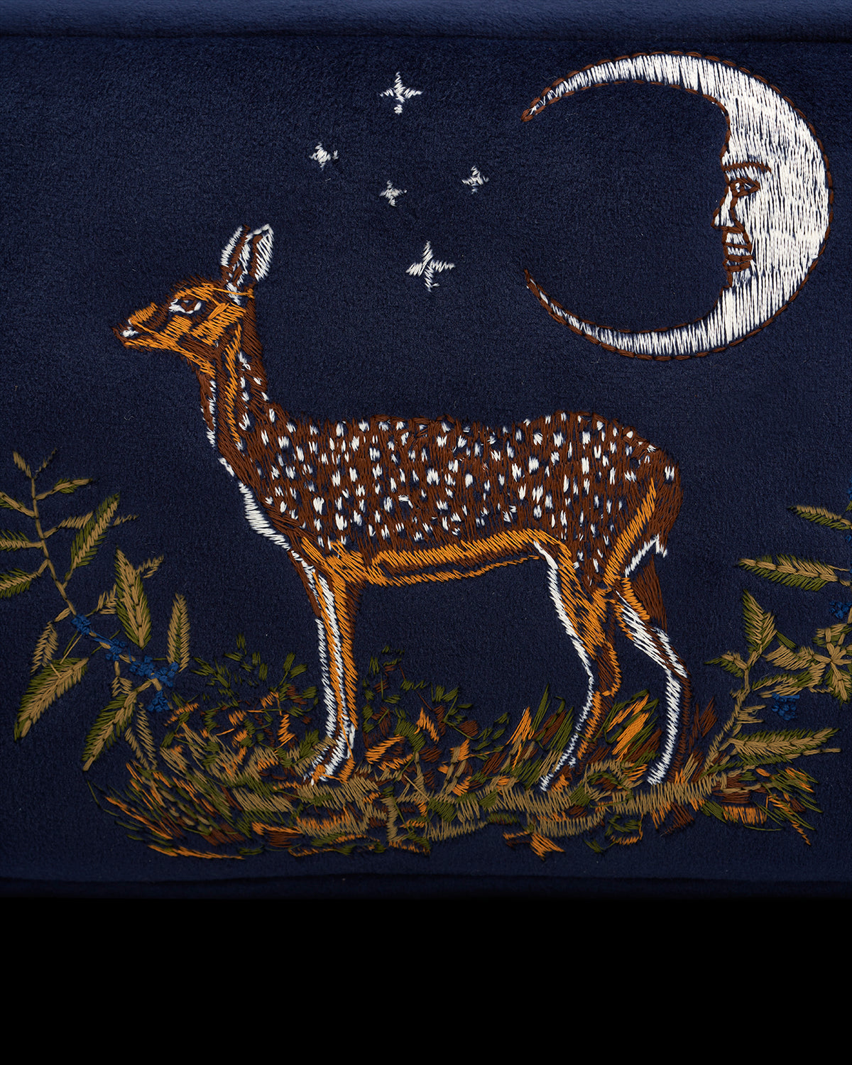 Deer & Moon Embroidered Pouch Blueberry Velvet