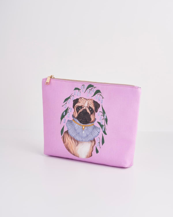 Pet Portraits Pug Cotton Pouch - Pink by Fable England