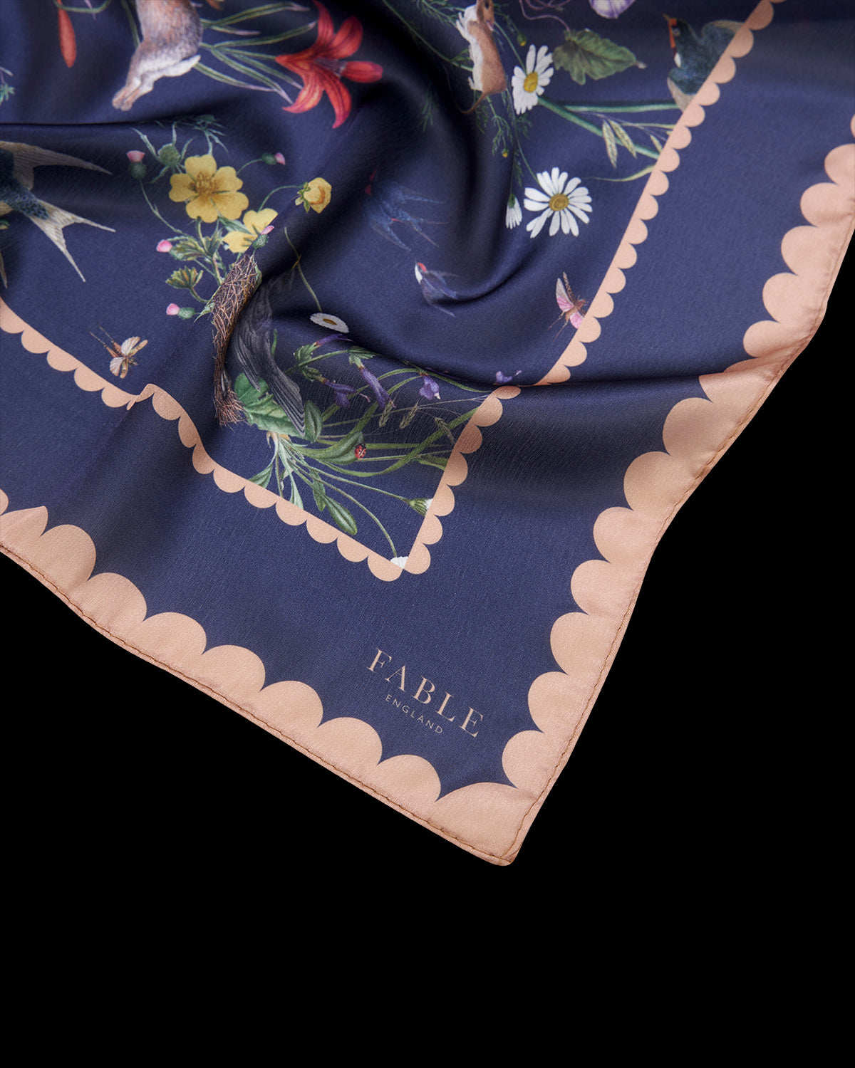 Running Bunny Toile Navy Square Scarf