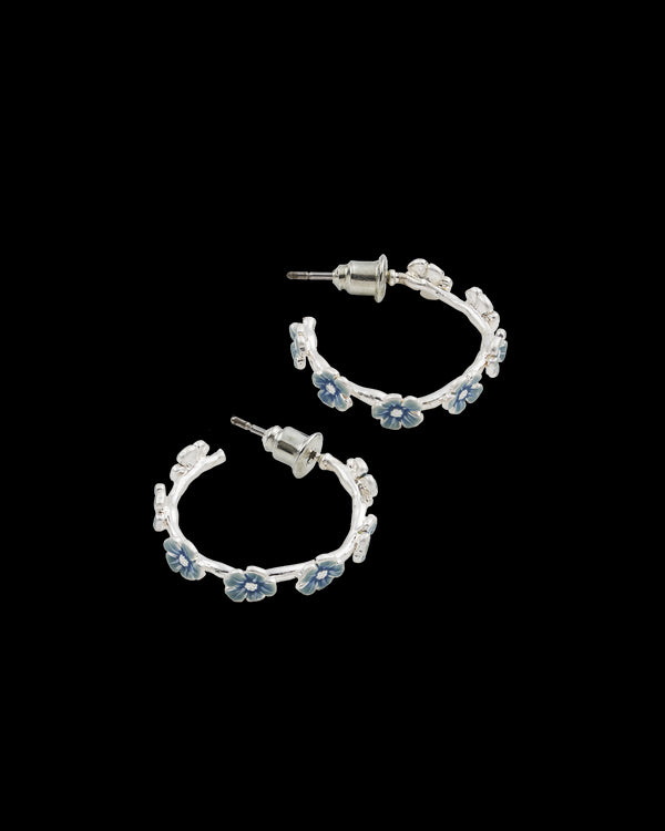 Forget Me Not Silver Stud Hoop Earrings