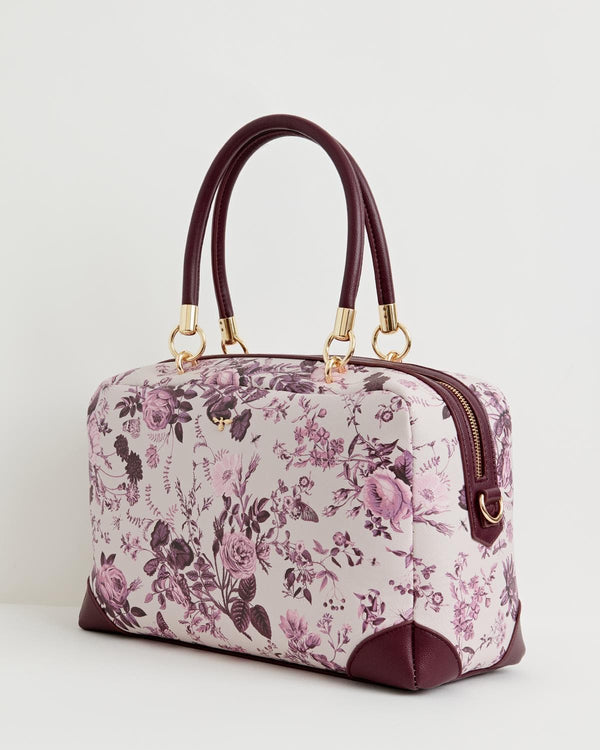 Fable England UK Handbag Rambling Rose Bag Burgundy