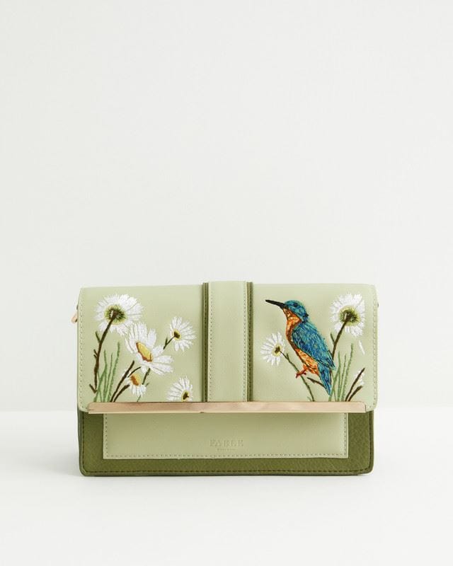 Embroidered Kingfisher Cross Body Bag by Fable England