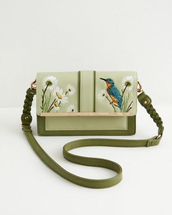 Embroidered Kingfisher Cross Body Bag by Fable England