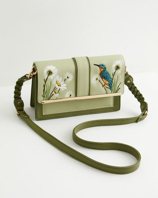 Embroidered Kingfisher Cross Body Bag by Fable England