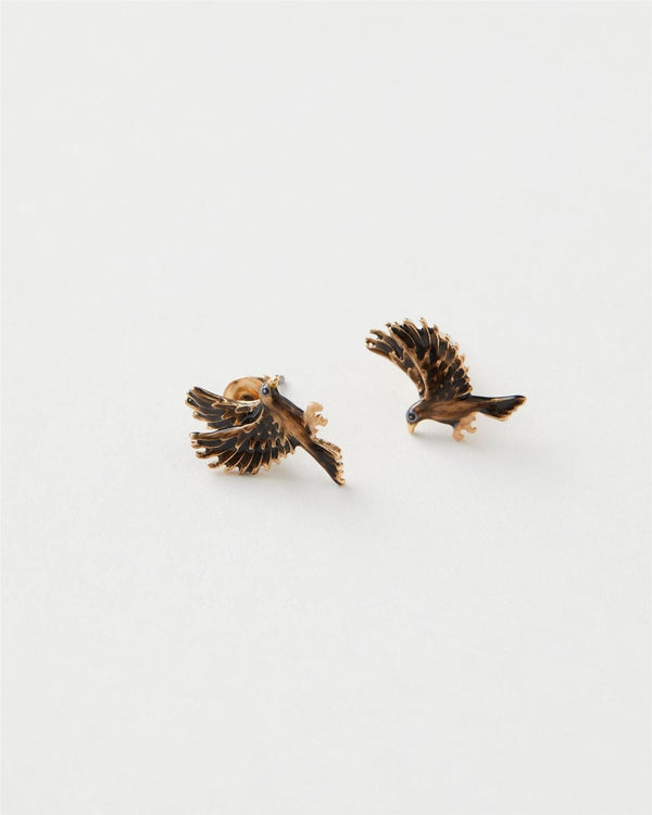 Enamel Black Bird Stud Earrings by Fable England