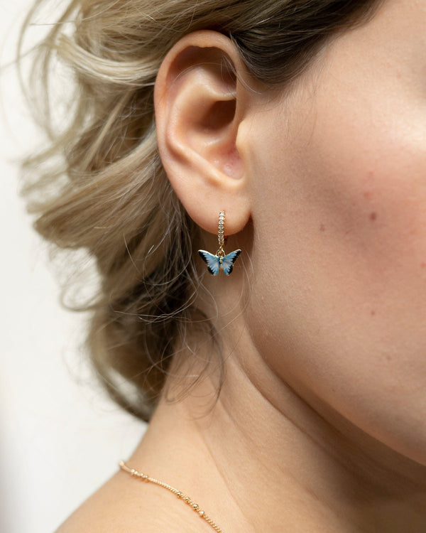 Enamel Blue Butterfly Huggie Earrings by Fable England