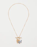 Enamel Blue Butterfly & Leaf Charm Necklace by Fable England