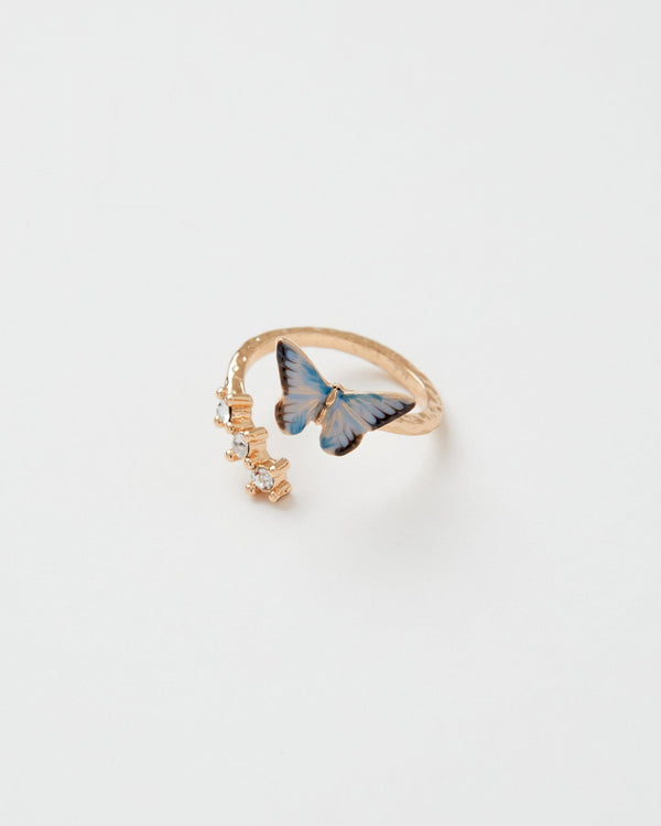 Enamel Blue Butterfly Ring by Fable England