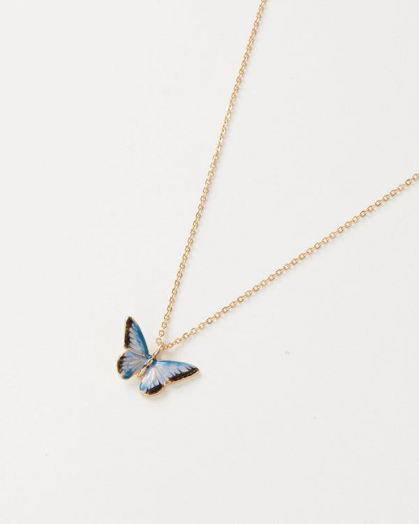 Enamel Blue Butterfly Short Necklace by Fable England