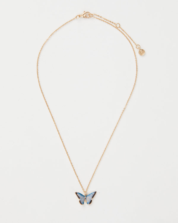 Enamel Blue Butterfly Short Necklace by Fable England