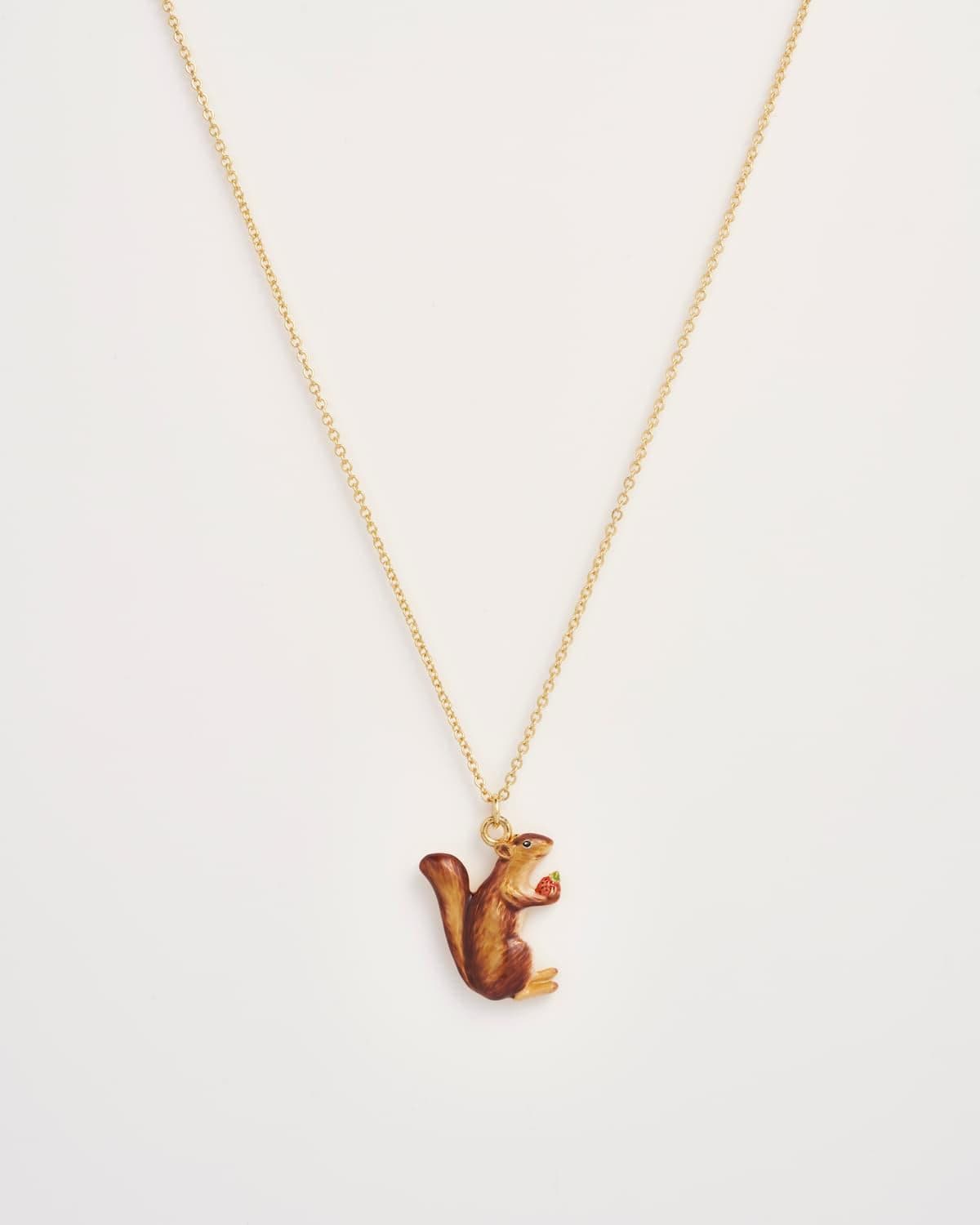 Enamel Cheeky Squirrel Short Necklace by Fable England