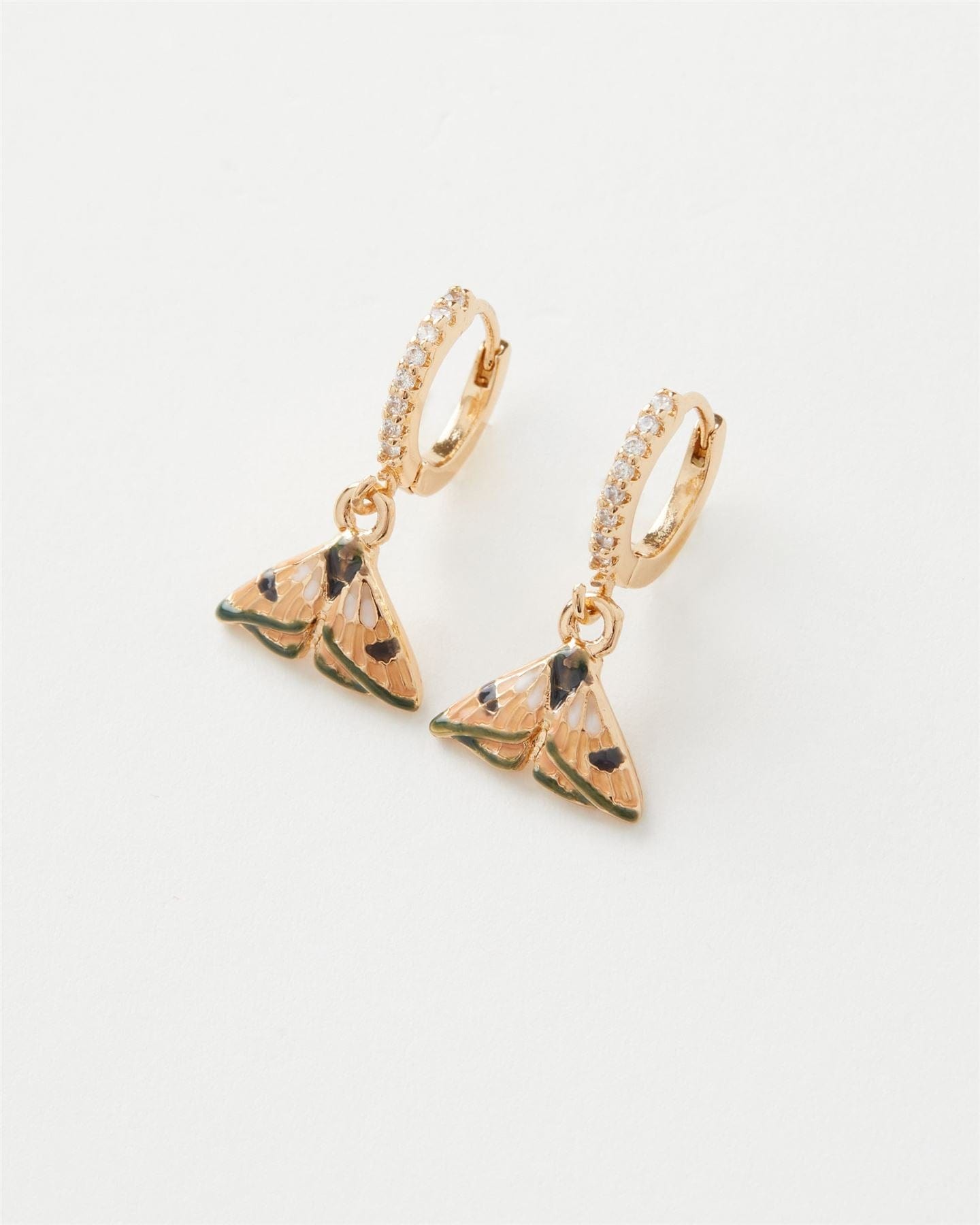 Enamel Moth Huggie Earrings by Fable England